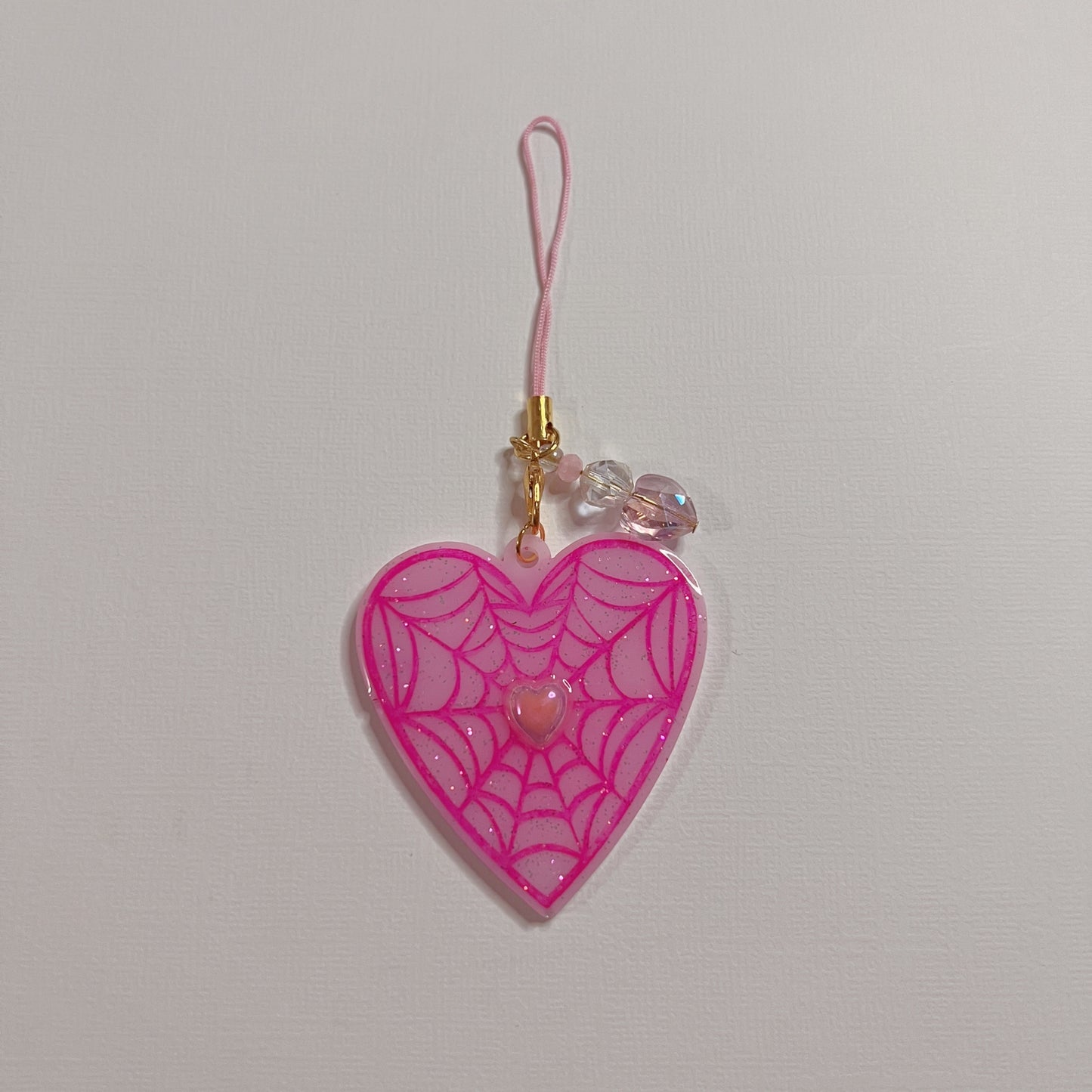 Heart spider web phone strap