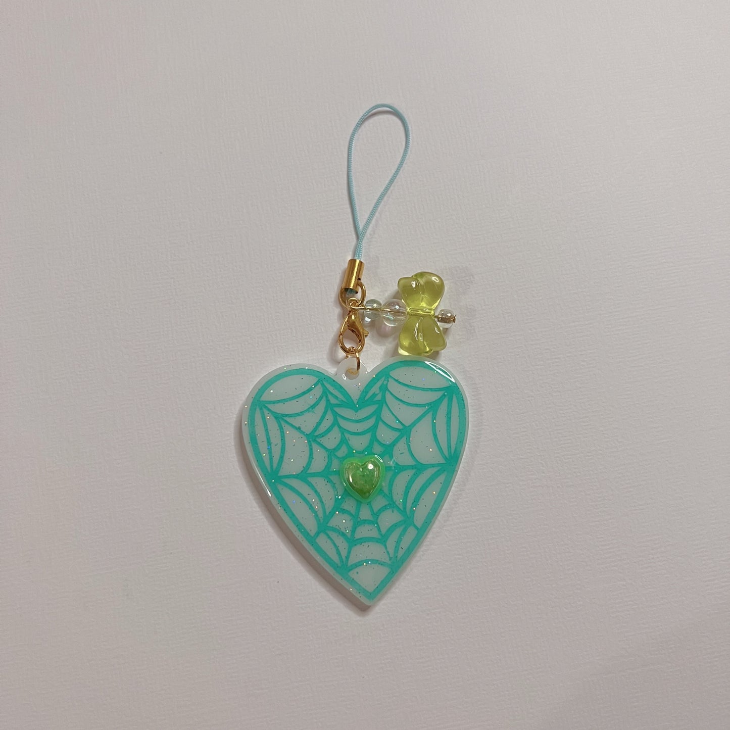 Heart spider web phone strap