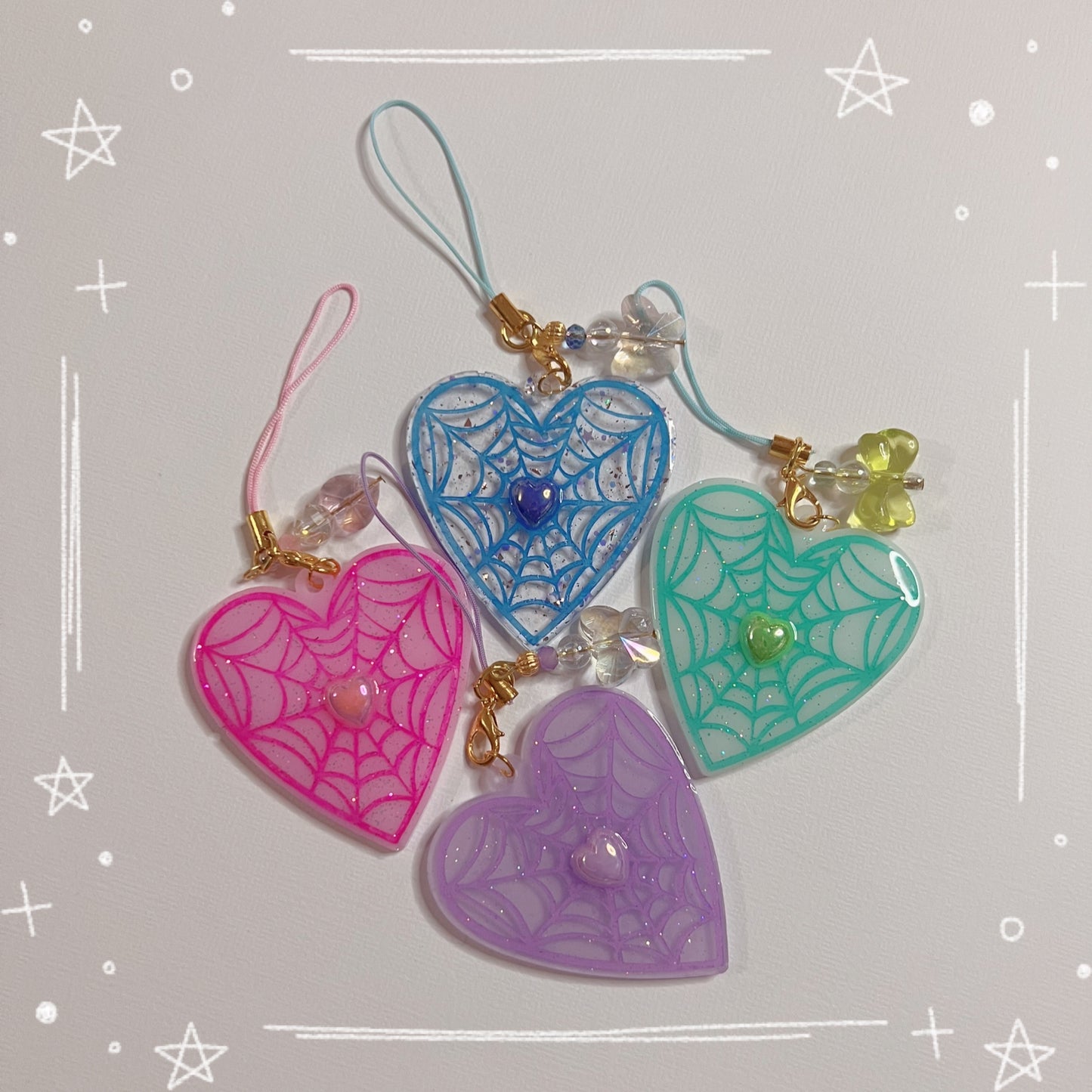 Heart spider web phone strap